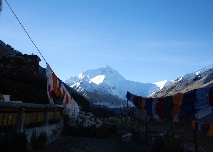 Mount Everest with prayer flags