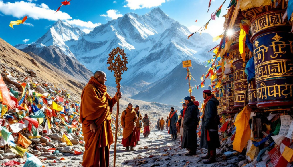 A group of Indian pilgrims preparing for their journey to Mount Kailash, highlighting the special permits required for their pilgrimage.