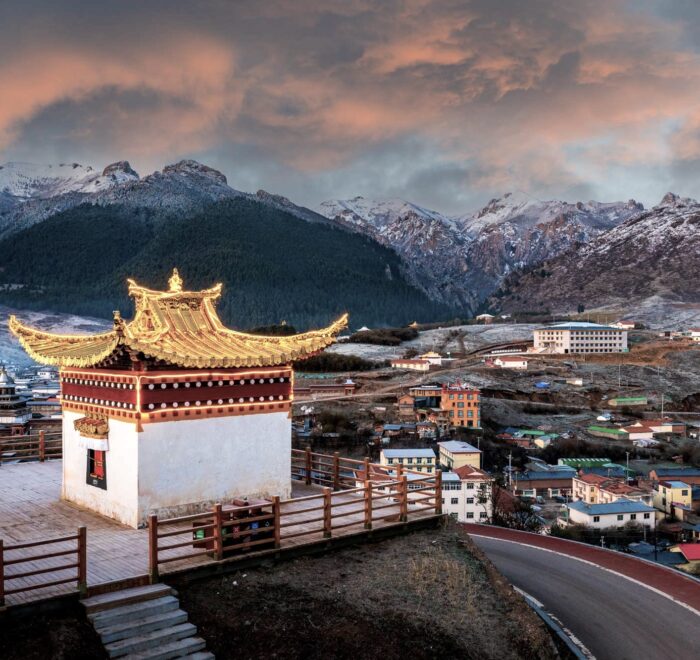 An overview of Labrang Monastery in winter